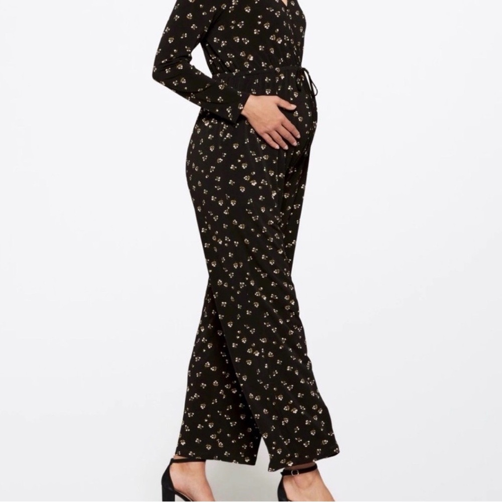 Kaileigh Black Floral Maternity Jumpsuit